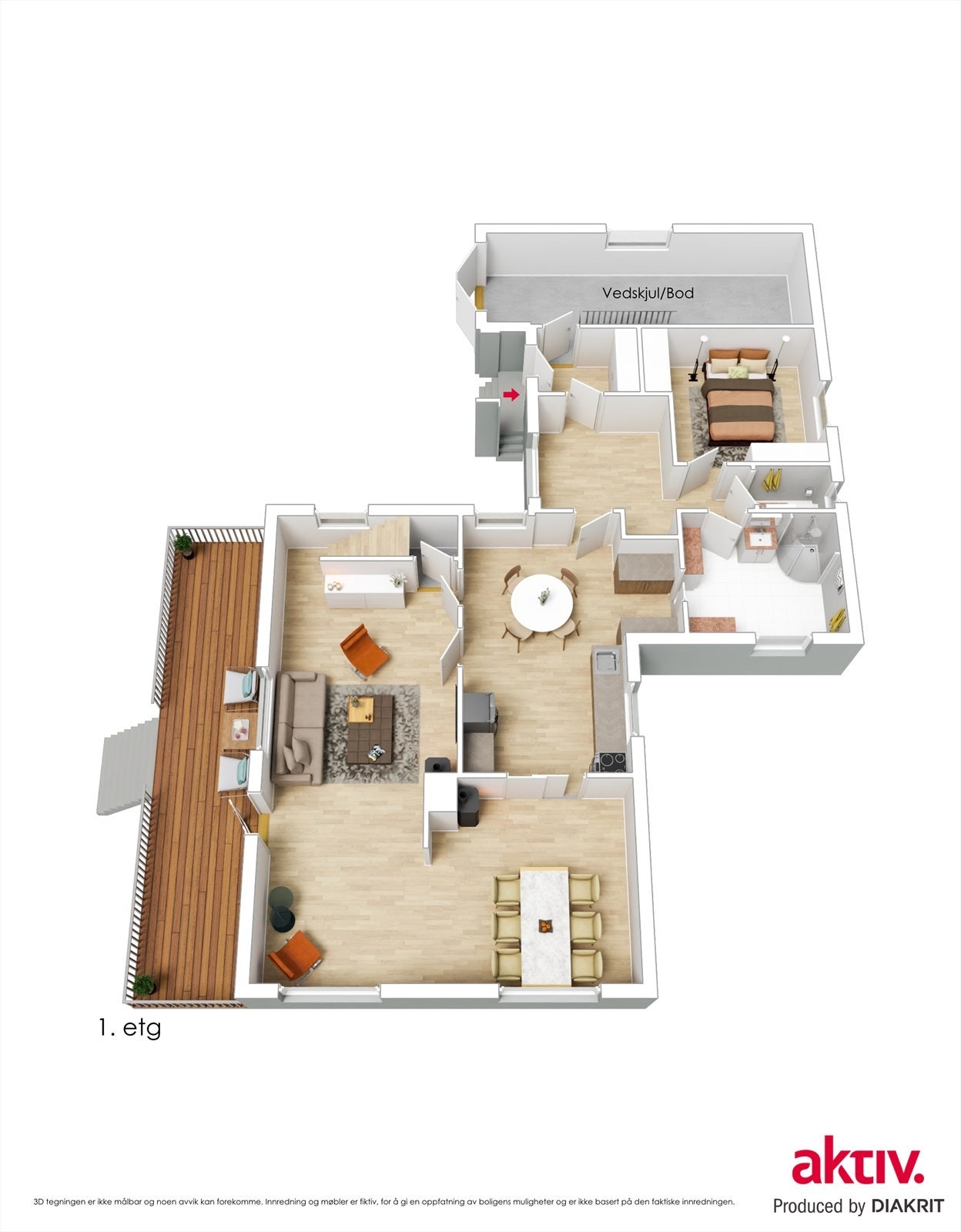3d plantegning 1.etasje Galleribilde