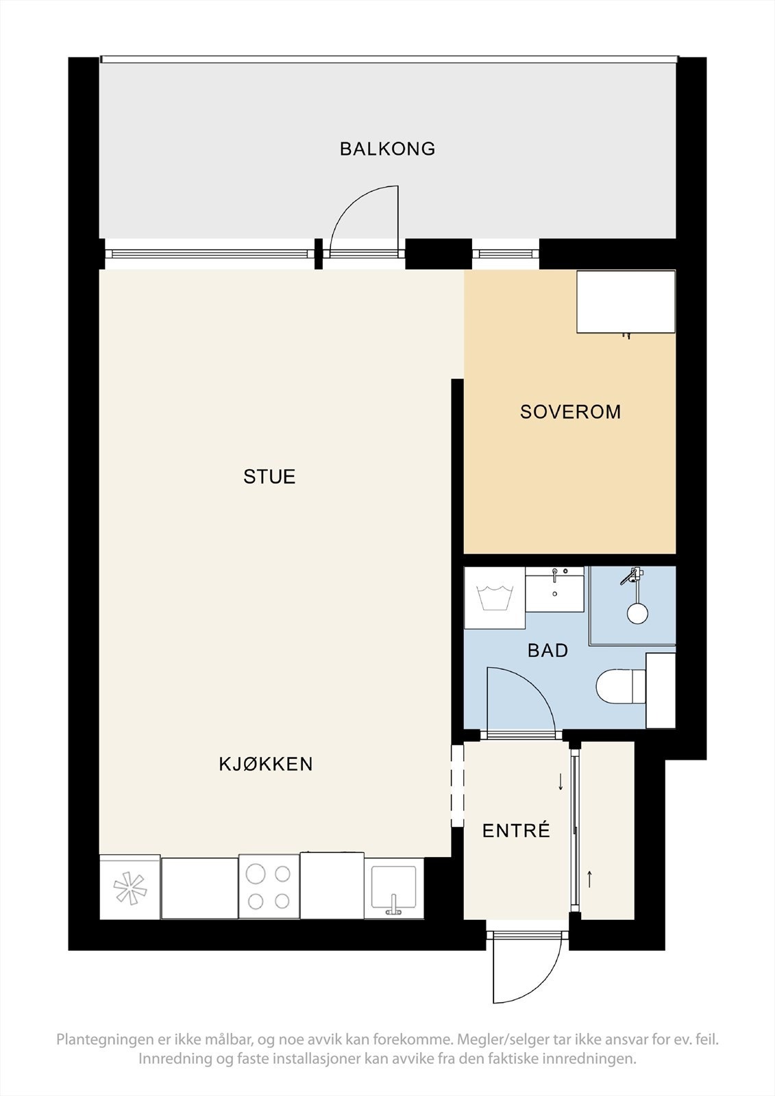 Plantegninger - Leiligheten ligger i byggets 1.etasje og er på 36 m². Galleribilde