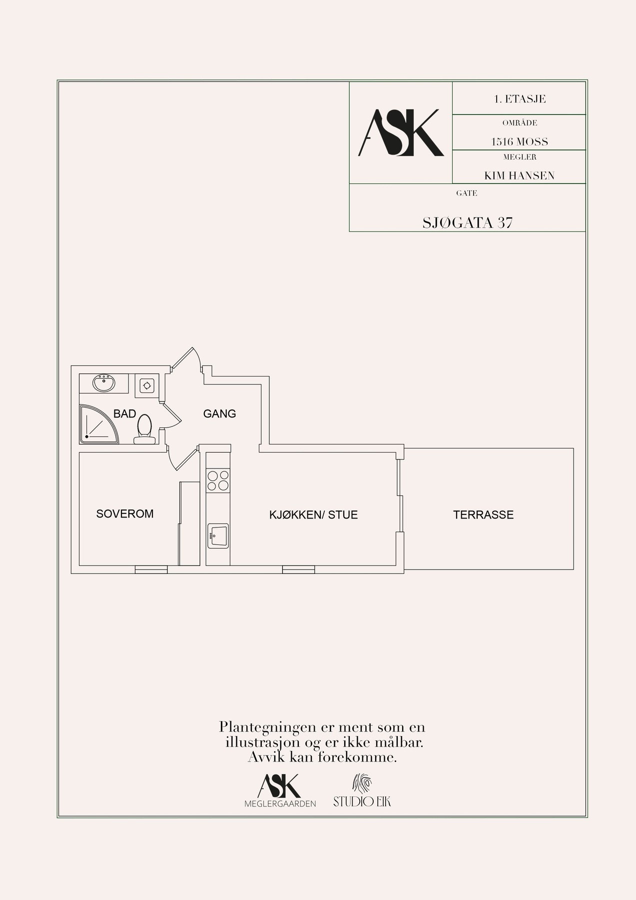 Plantegning - leiligheten ligger i byggets 1. etasje Galleribilde