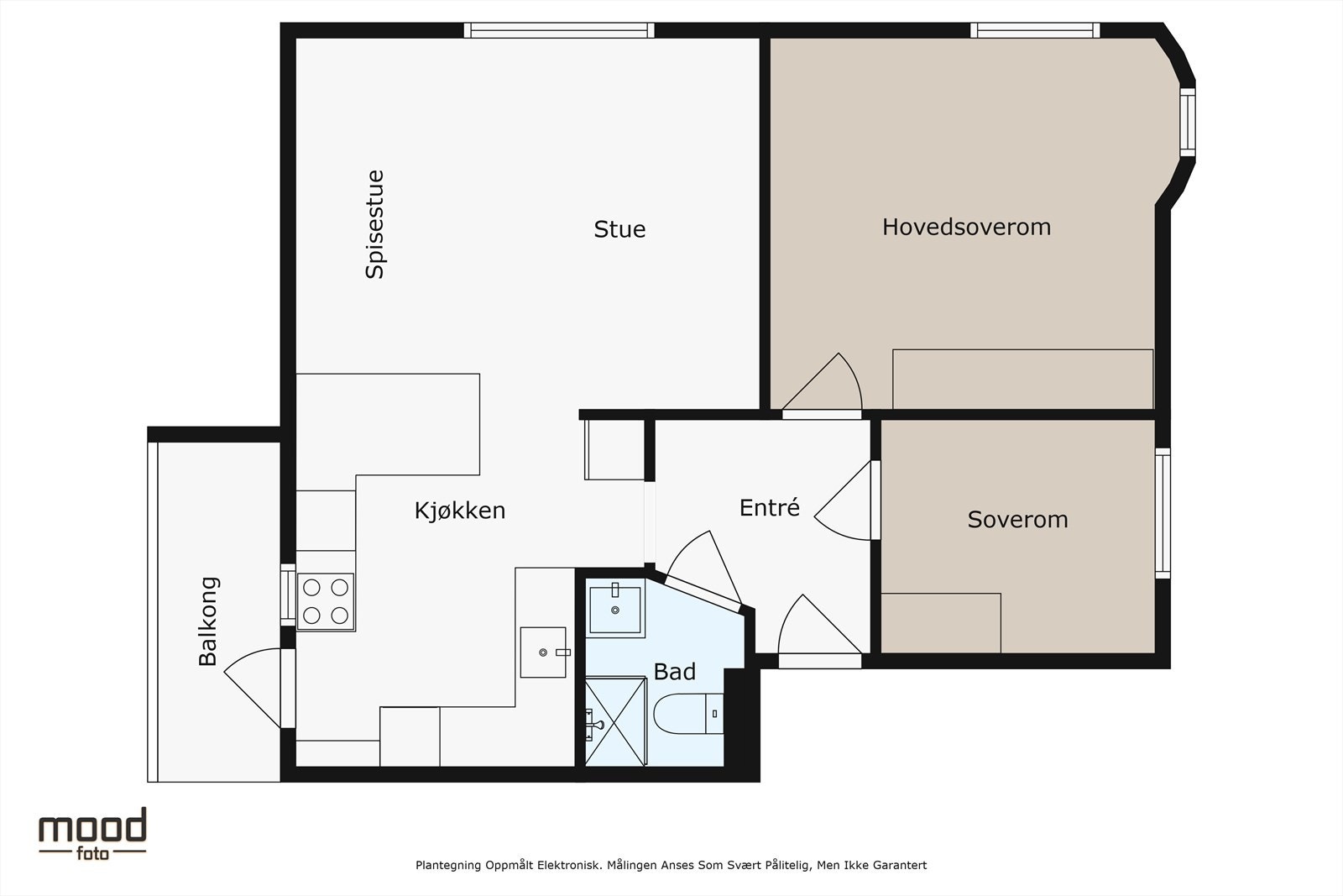 Plantegning (merk at det minste soverommet ikke er omsøkt til rom for varig opphold). Galleribilde