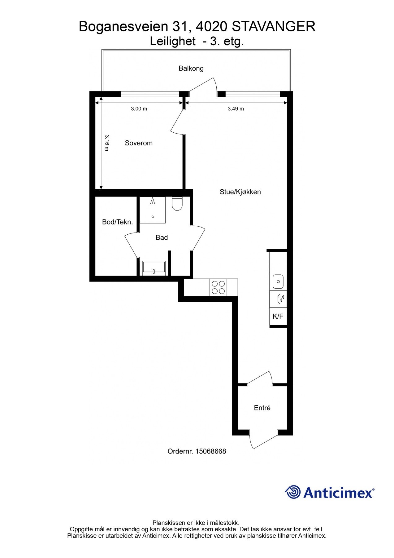Plantegning 3 etasje - husk at det også er parkering og bod i underetasje Galleribilde