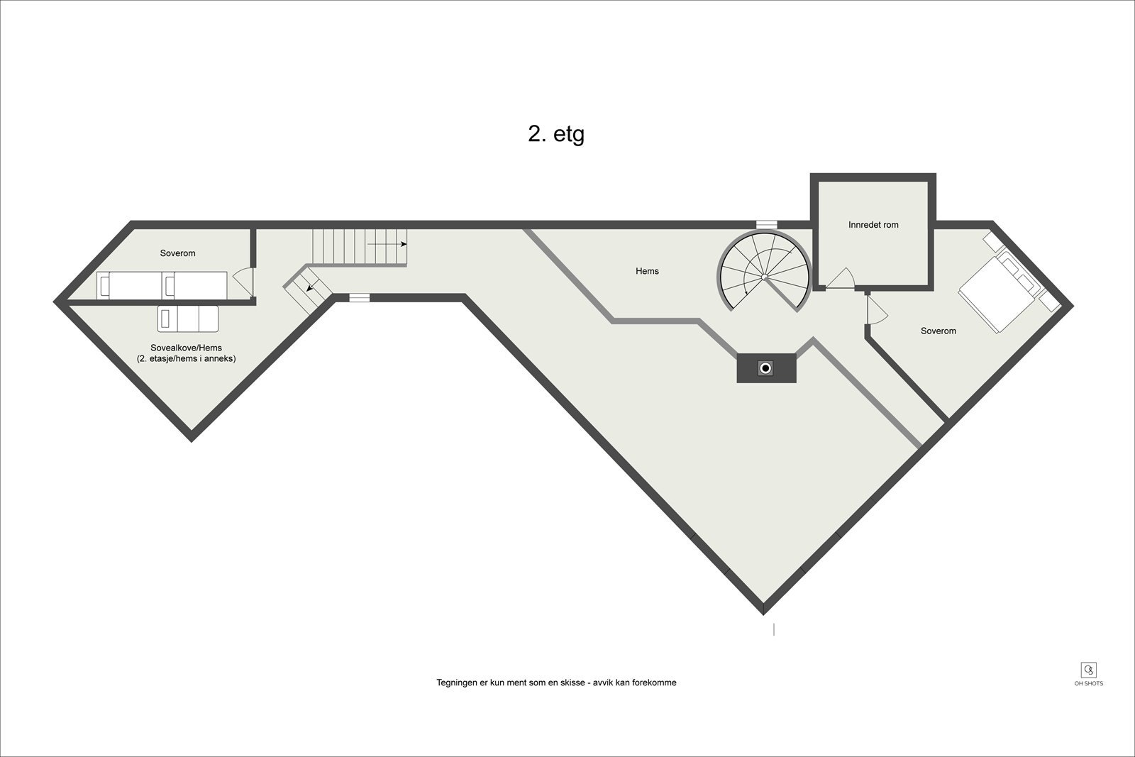 "Innredet rom" er byggemeldt som bod, og er i dag innredet som soverom. Galleribilde
