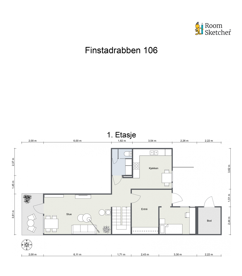 Plantegning.I tillegg disponerer boligen en utebod på 5,4m2 samt fast parkeringsplass. Galleribilde