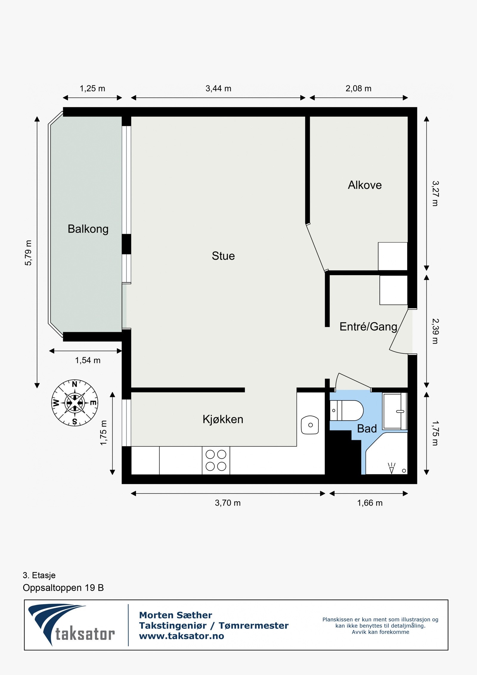 Plantegning 3. etasje - Leiligheten disponerer en kjellerbod med gulvareal på ca. 5,3 m² og en loftsbod med gulvareal på ca. 8m² Galleribilde