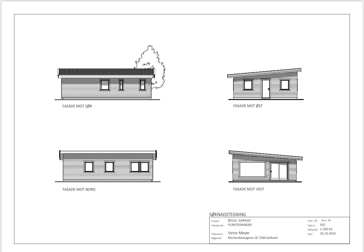 Godkjente tegninger av ny hytte. Galleribilde