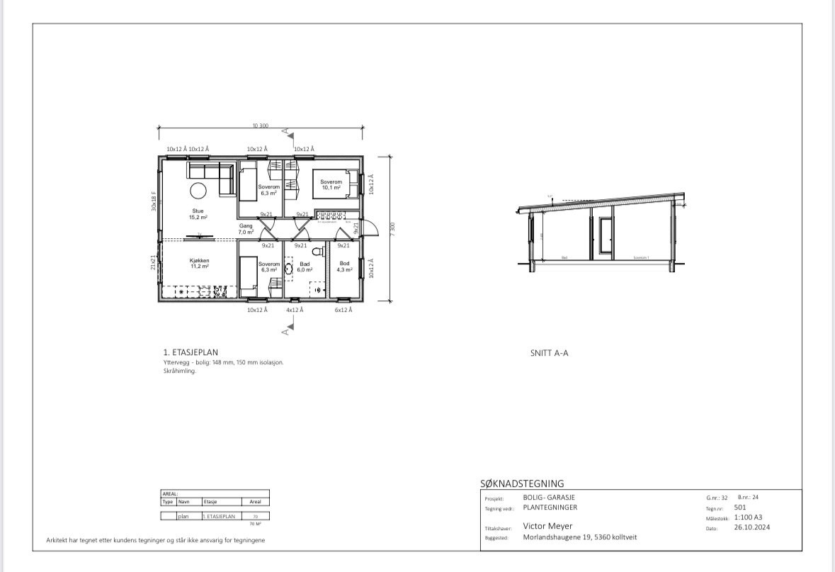 Godkjente tegninger av ny hytte. Galleribilde