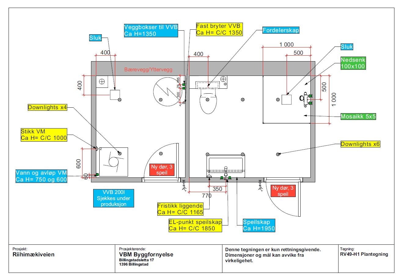Plantegning nytt bad + vaskerom. Galleribilde