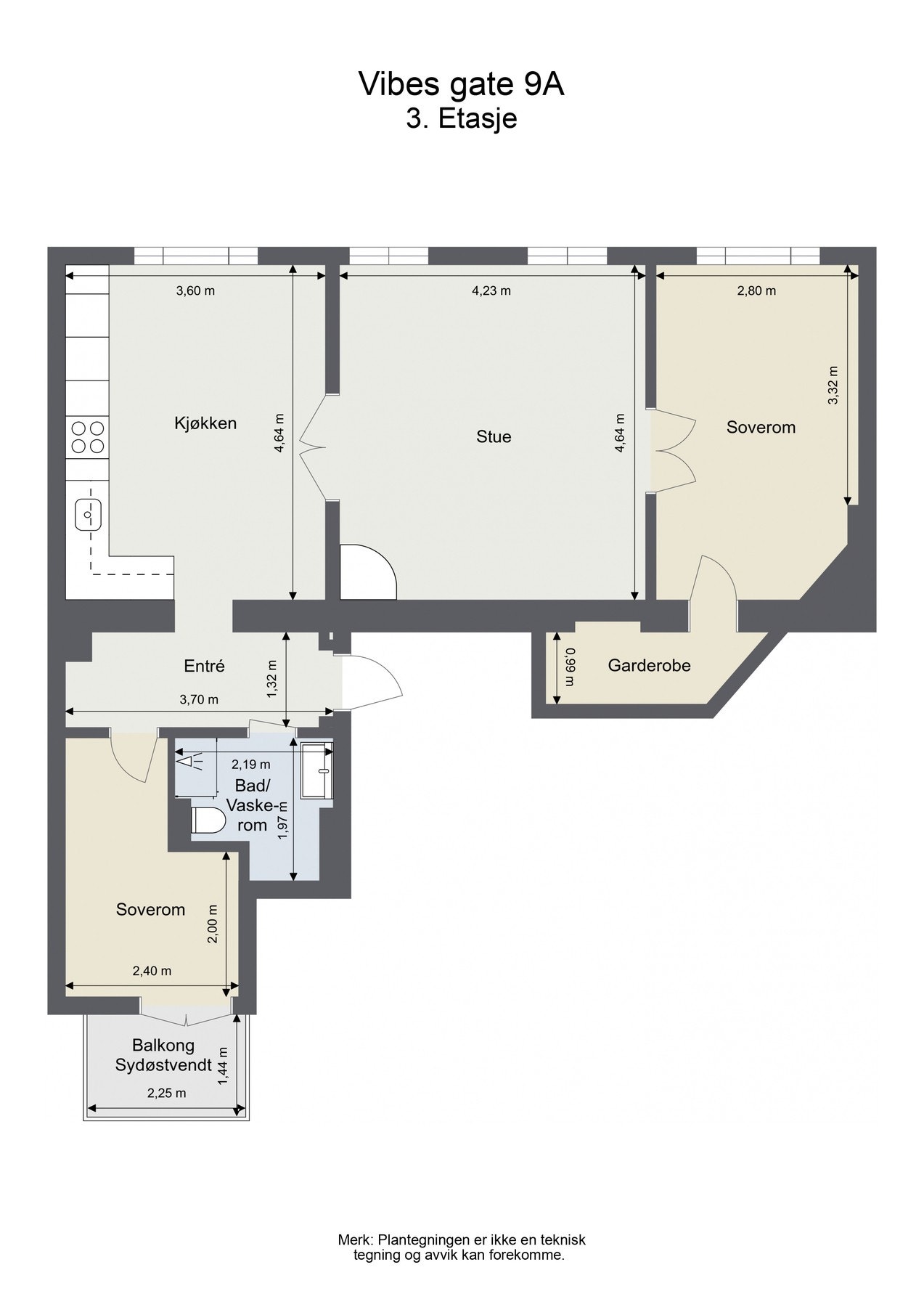 Plantegning. Leiligheten ligger i byggets 3 etasje. Gjennomgående planløsning med spesielt fint lysinnslipp til leiligheten. Galleribilde