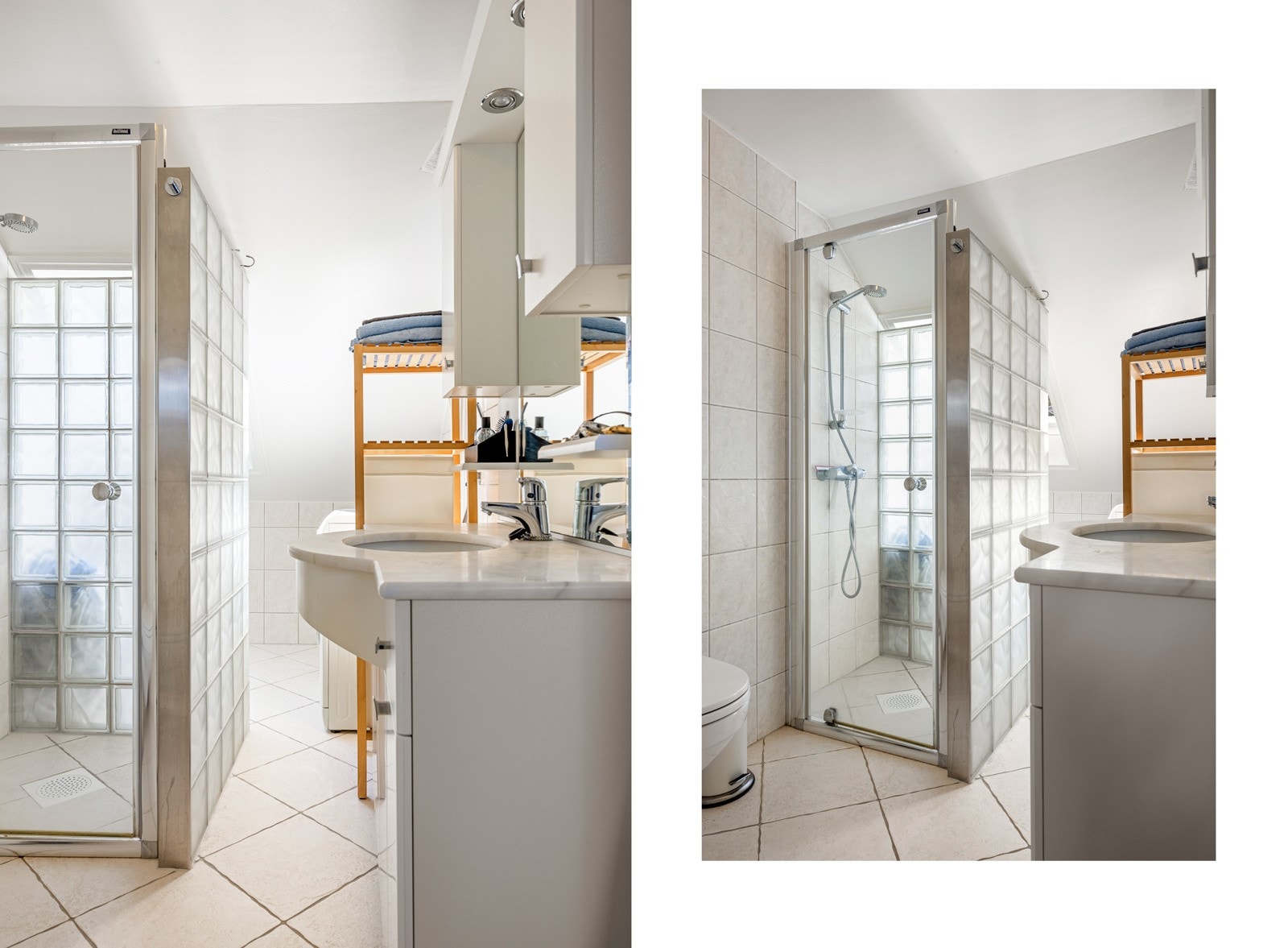 I tillegg er det speil med lys, opplegg til vaskemaskin og selvfølgelig varme i gulvet! Galleribilde