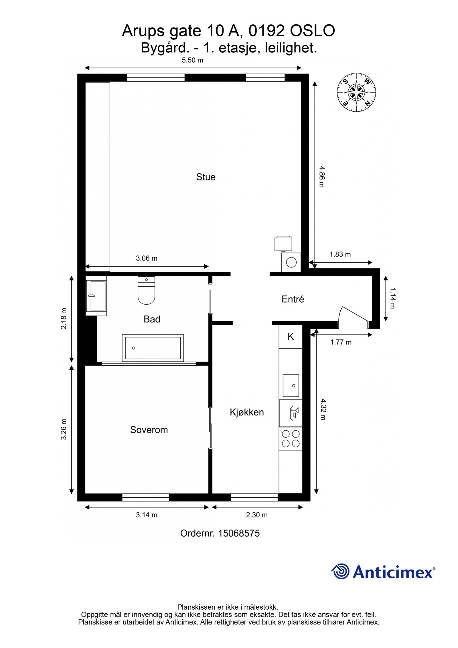 - Plantegning med mål Arups gate 10 A - Galleribilde