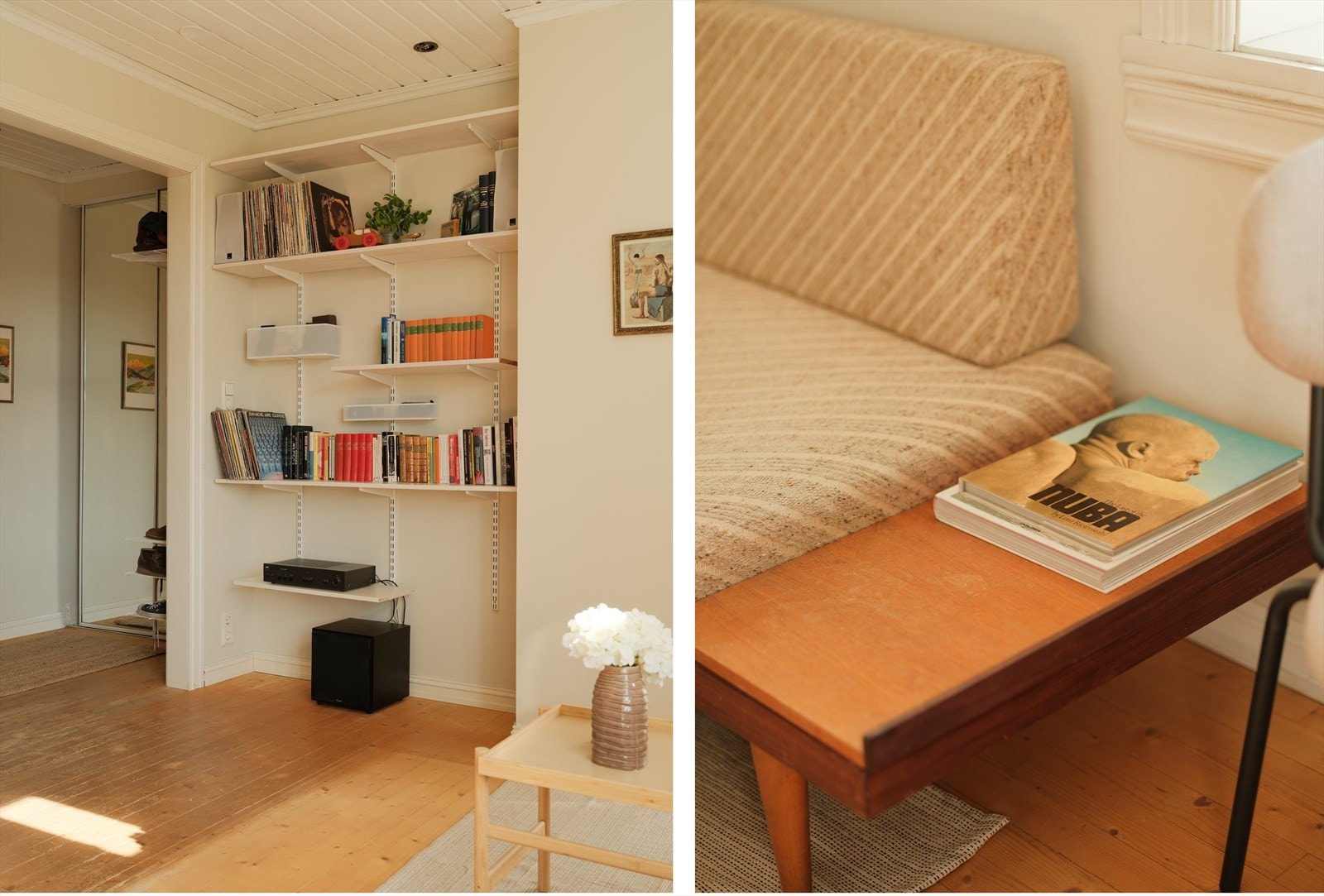 Vegger og tak i stuen er malt i 2025. Downlights i tak som gir godt med lys. Galleribilde