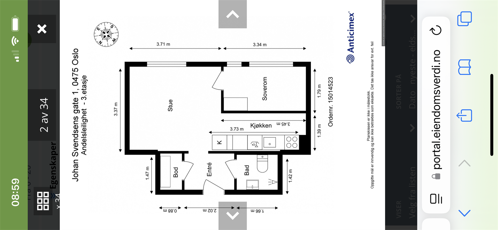 Plantegning på lignende leilighet i 3. etasje. Se planløsning for inspirasjon. Galleribilde