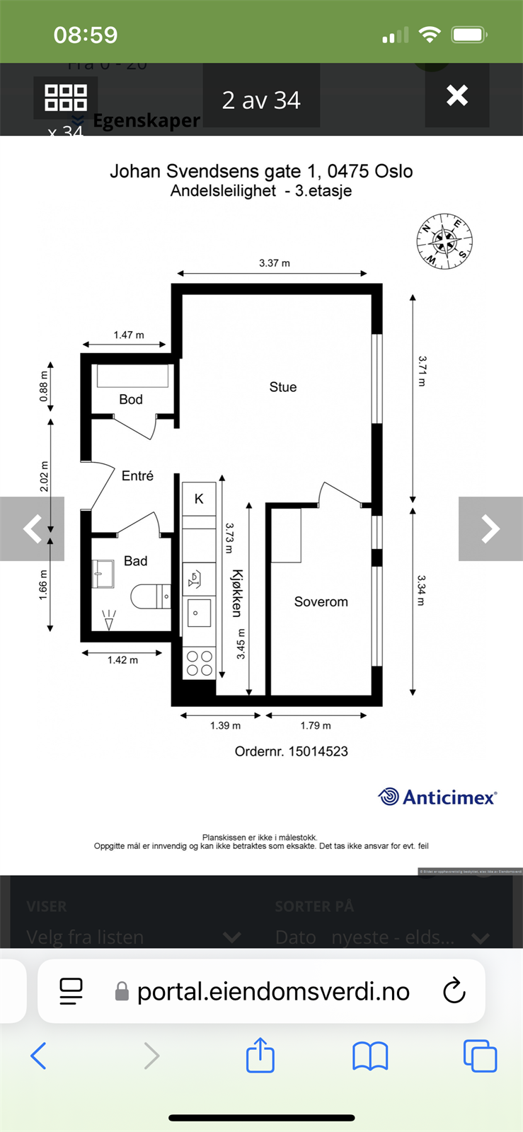 Plantegning på lignende leilighet i 3. etasje. Se planløsning for inspirasjon. Galleribilde