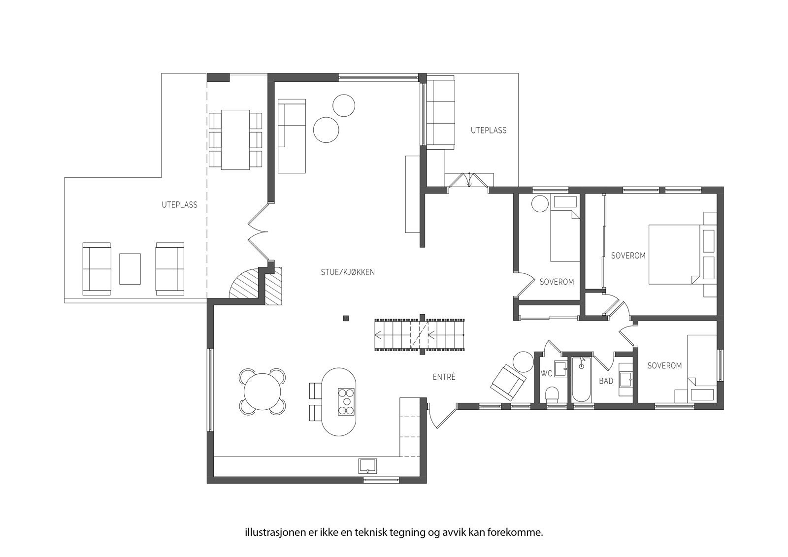 Hoveplanet i huset. BIldene frem til neste plantegning er alle fra dette planet. Galleribilde