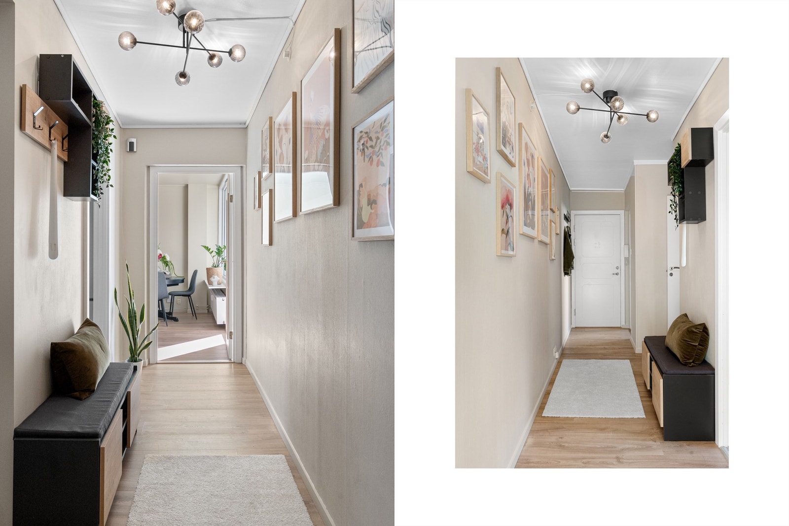 - Det første som møter deg over dørstokken er en stor og lys gang med plass til å henge fra seg yttertøy - Galleribilde