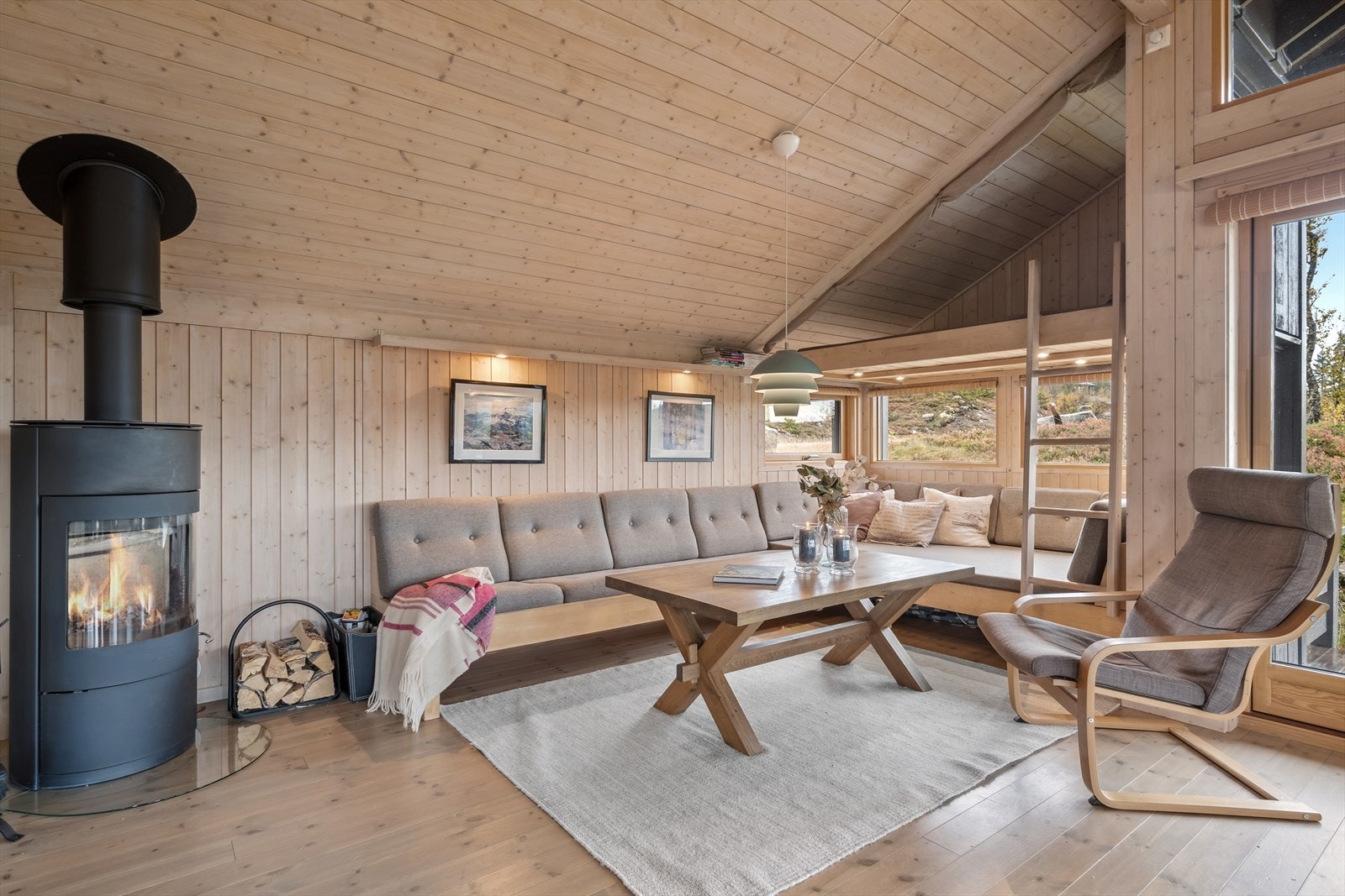 Peisovnen bidrar til kos og ekstra varme sammen med panelovnene. Galleribilde