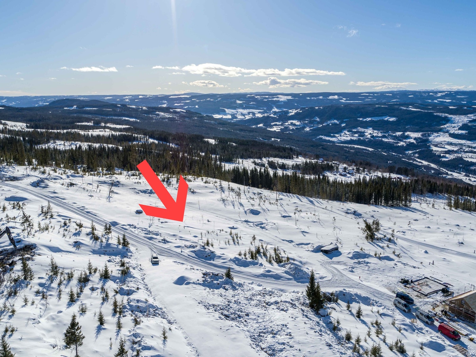Dronefoto fra tomteområdet mot sørvest Galleribilde