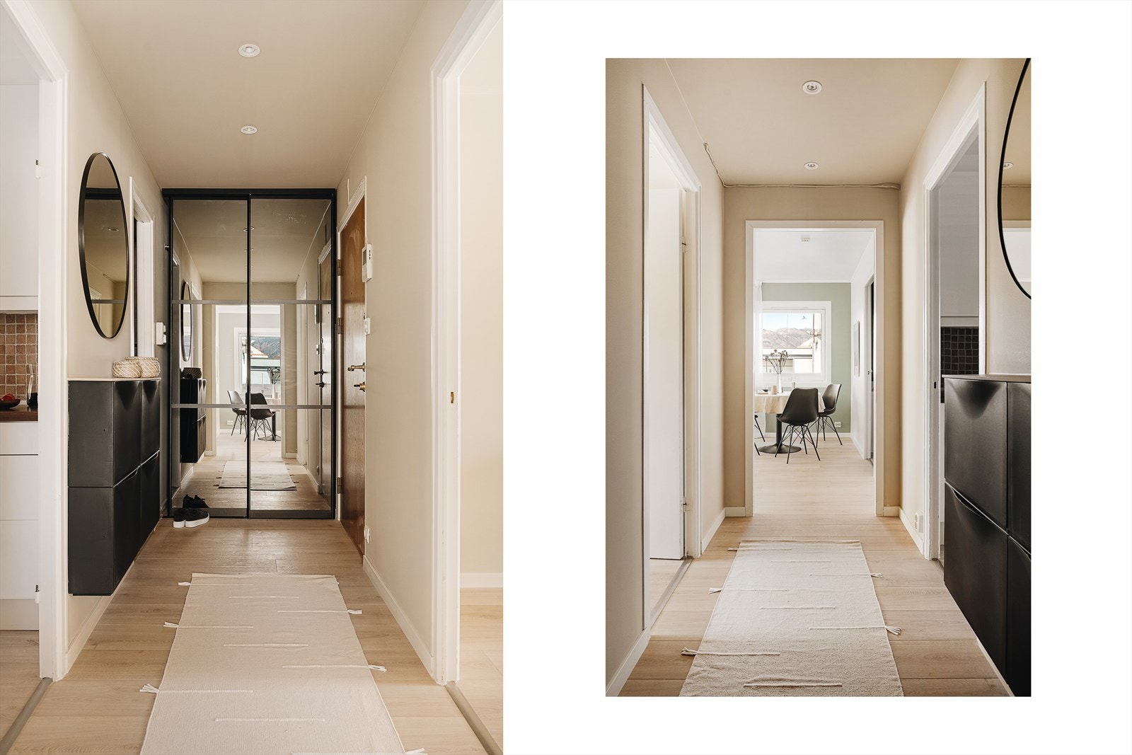 Gang/entre er nyoppusset i 2025, i mars/april. Det er nye gipsplater i taket, sparklet, malt og montert splitter nye spotter i taket. Skyvedørsgarderoben ble satt inn i 2023. Galleribilde