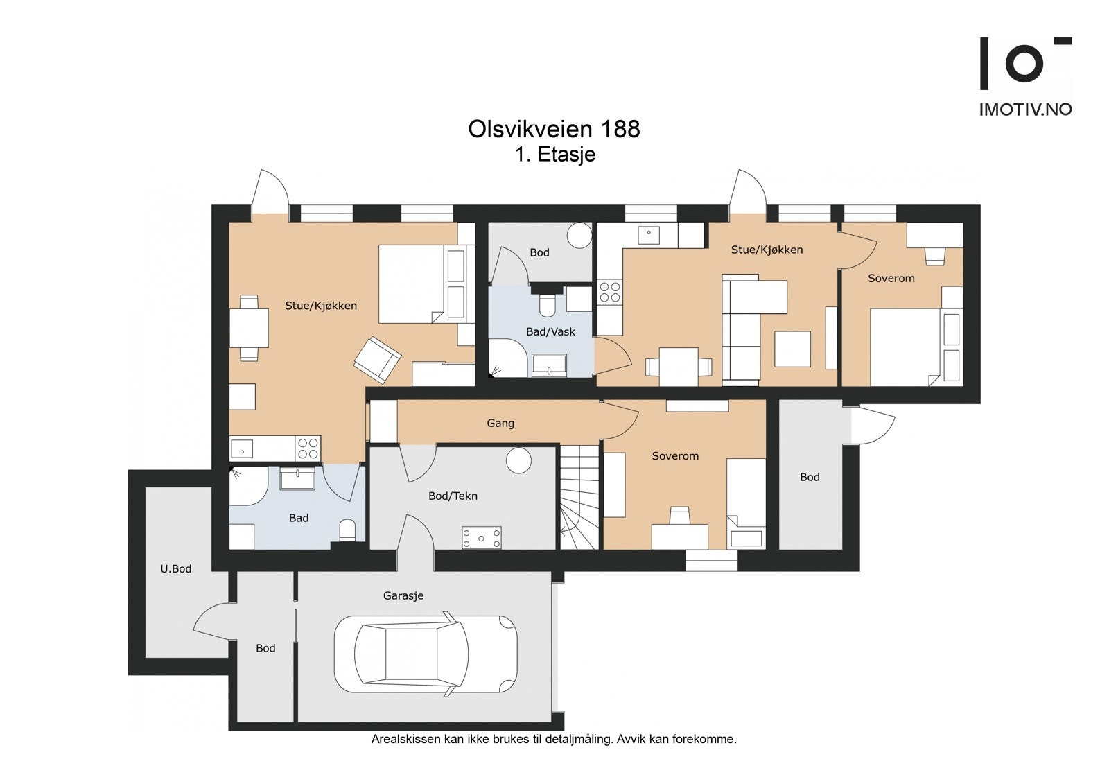 Plantegning underetasje med direkte adkomst til enkel garasje med bodplass. Galleribilde