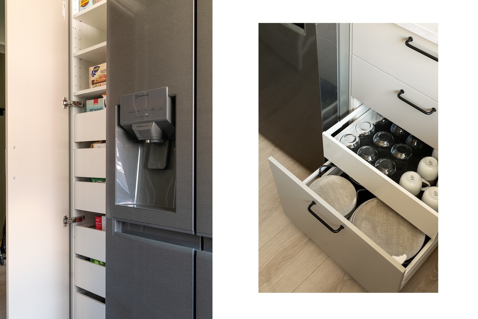 Kjøkkenet har gode løsninger i skuffer og skap for optimal plassutnyttelse. Galleribilde