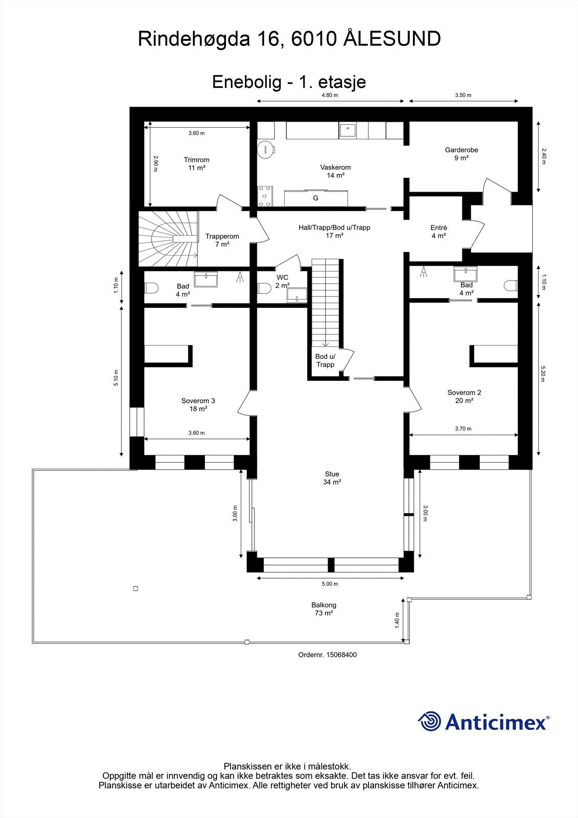 Målsatt plantegning 1. etasje Galleribilde