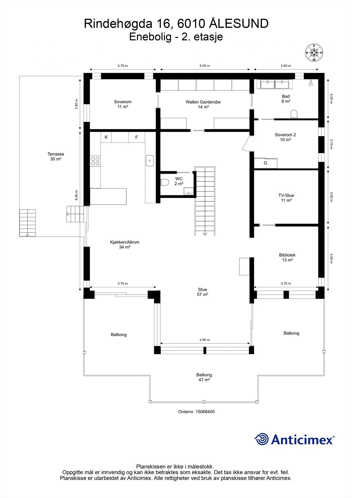 Målsatt plantegning 2. etasje Galleribilde