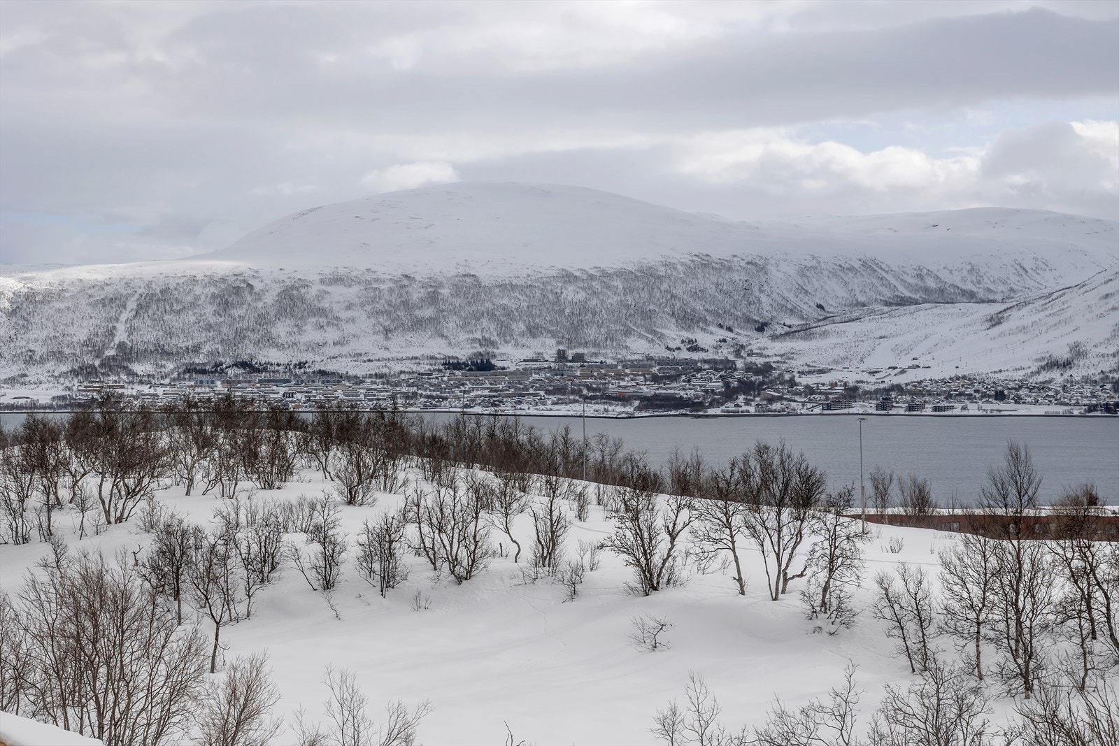 Utsikt mot Tromsøysundet og Kroken med alpinanlegg. Galleribilde