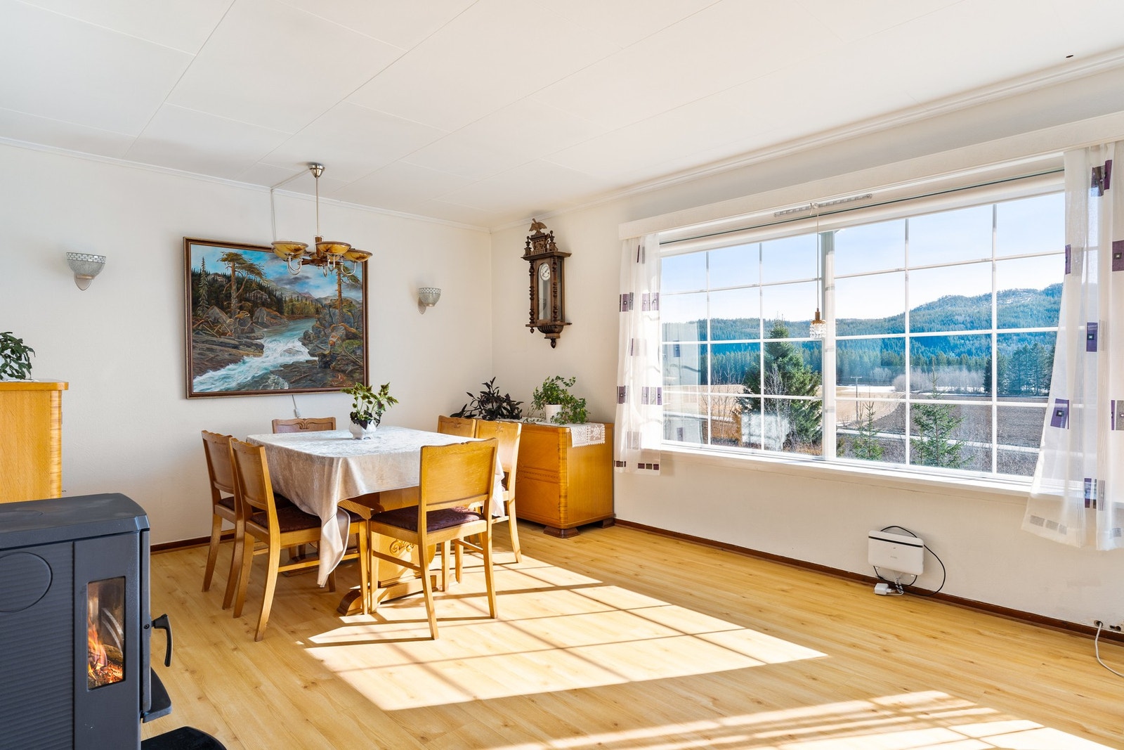 Fra spiseplassen og stuen har man en nydelig, uhindret utsikt utover nærområdet Galleribilde