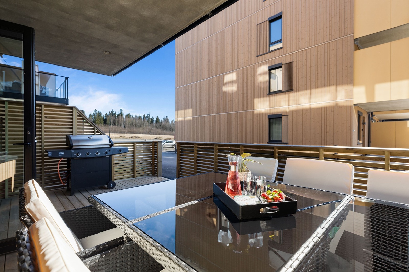God plass til både sittegruppe, spisegruppe, grill og hyggelig beplantning. Galleribilde