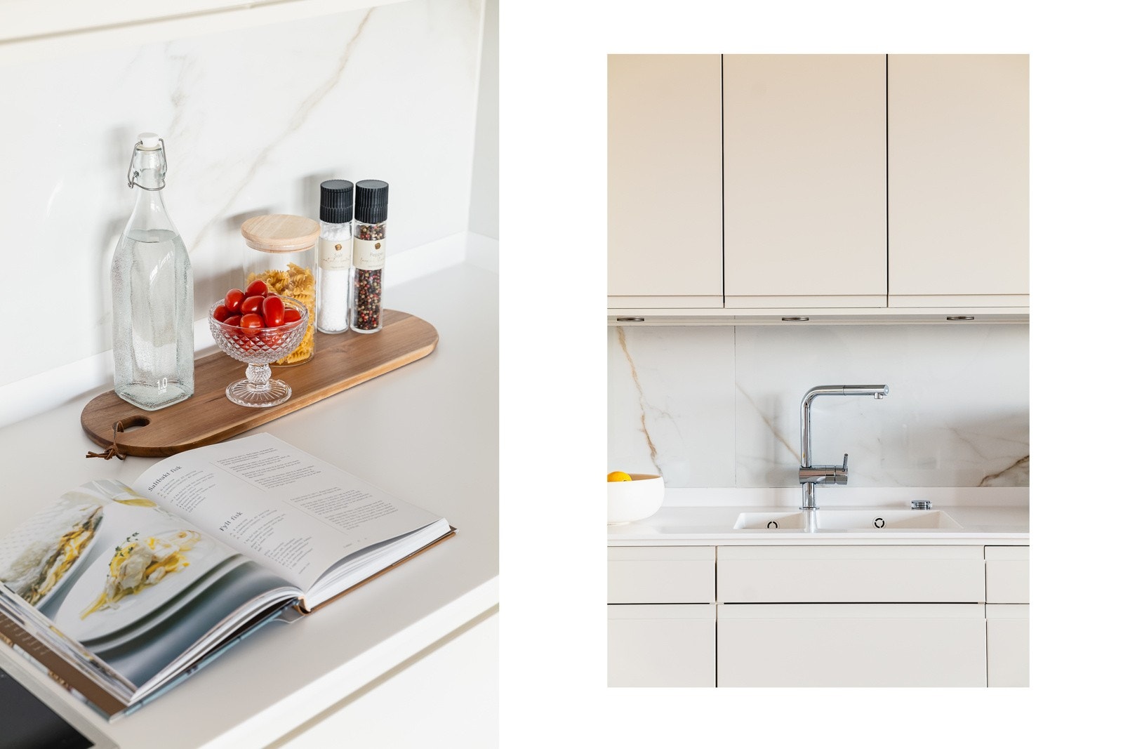 Smarte løsninger som stikkontakt integrert i benkeplate. Galleribilde