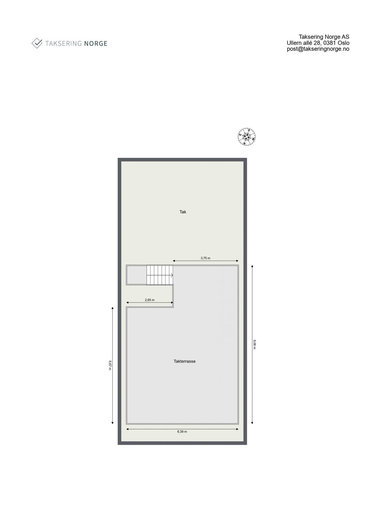 Plantegning takterrasse: TBA: 51 kvm. Galleribilde