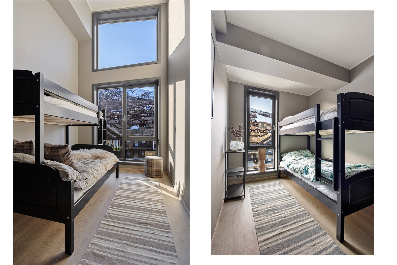 Gjennomgående i leiligheten er de store vindusflatene. Dette oppleves også i leilighetens to minste soverom. Galleribilde