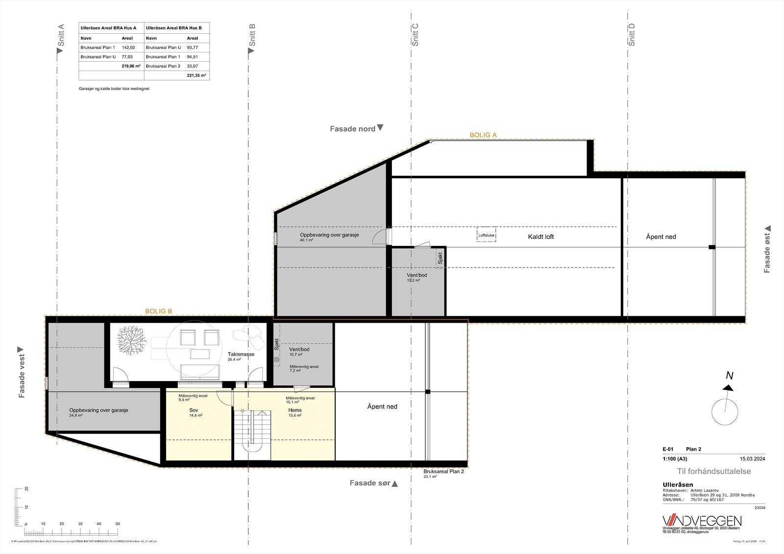 Plantegning for tomannsbolig 2. etasje. Galleribilde