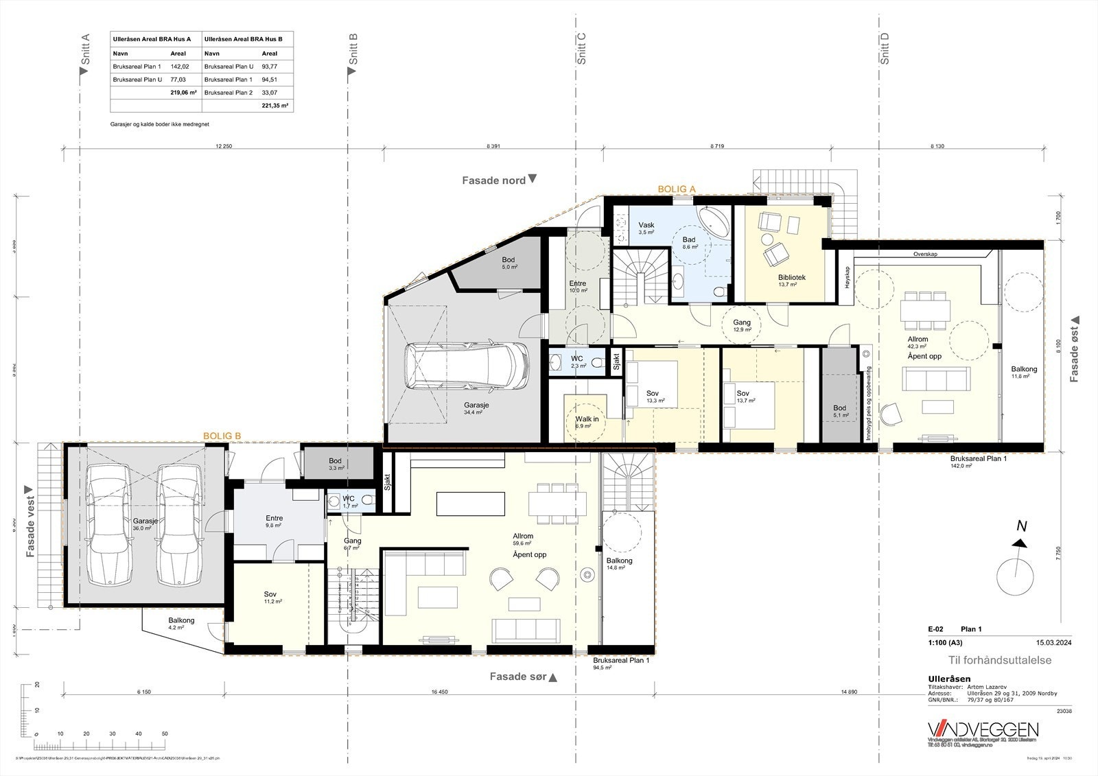 Plantegning for tomannsbolig 1. etasje. Galleribilde