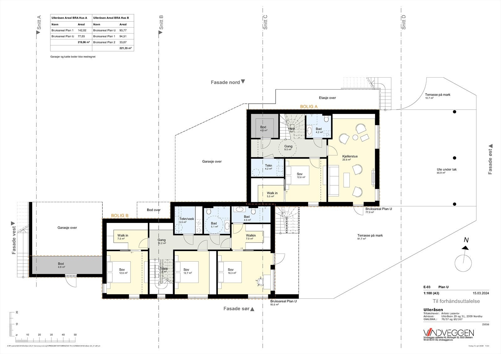 Plantegning for tomannsbolig underetasje. Galleribilde