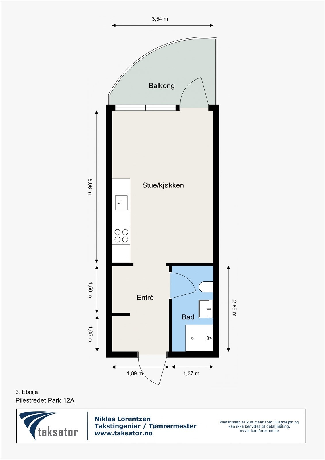 Plantegning, leiligheten ligger i byggets 3.etasje med heisadkomst. Galleribilde