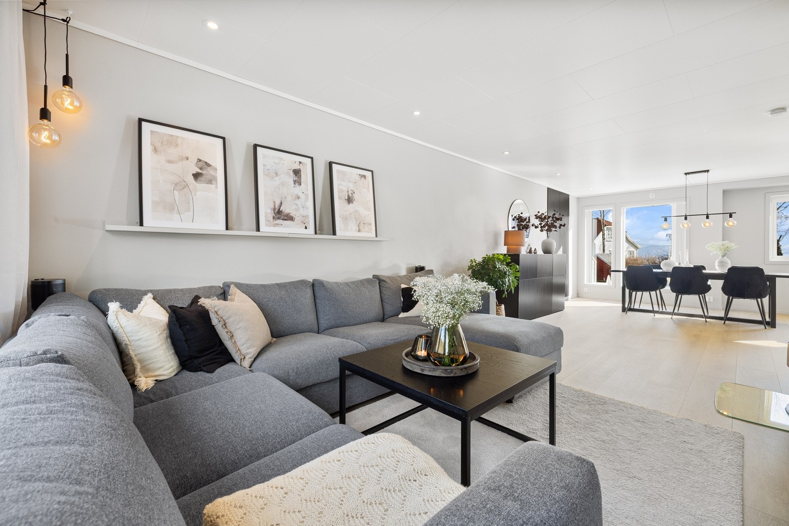 Her har man god plass til både salong og spisegruppe. Galleribilde