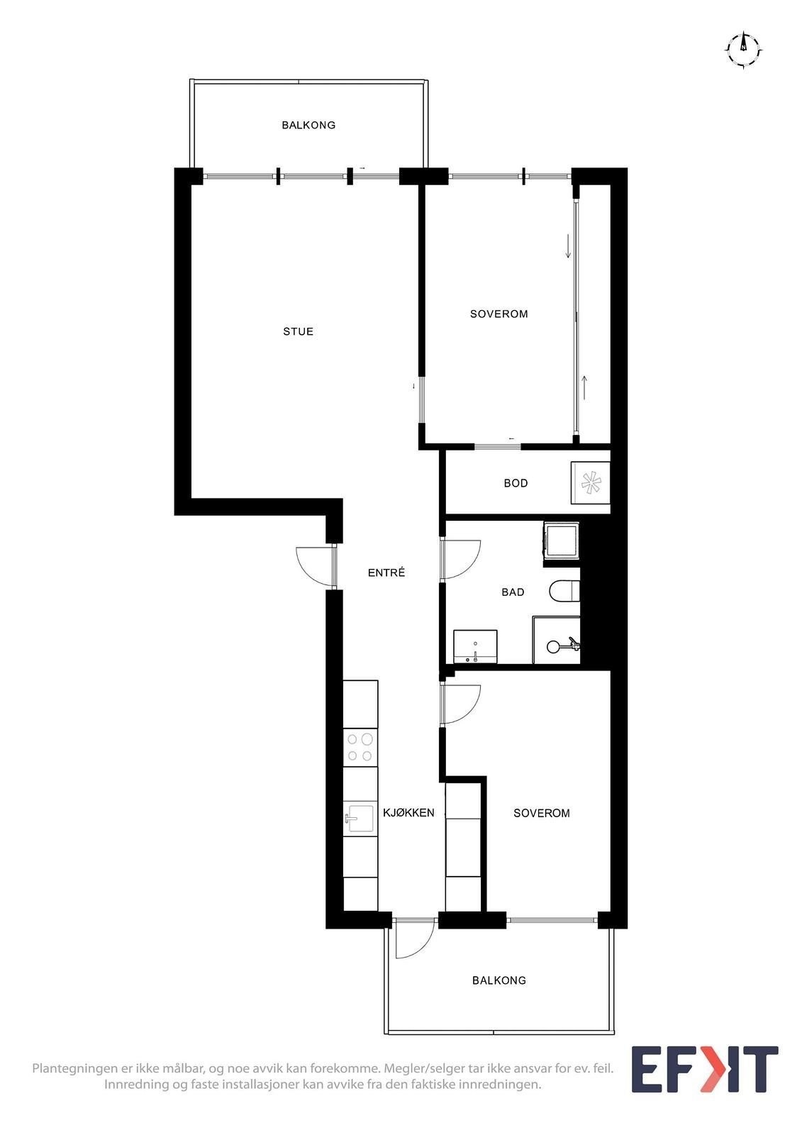 Alternativ planløsning med 2 soverom Galleribilde