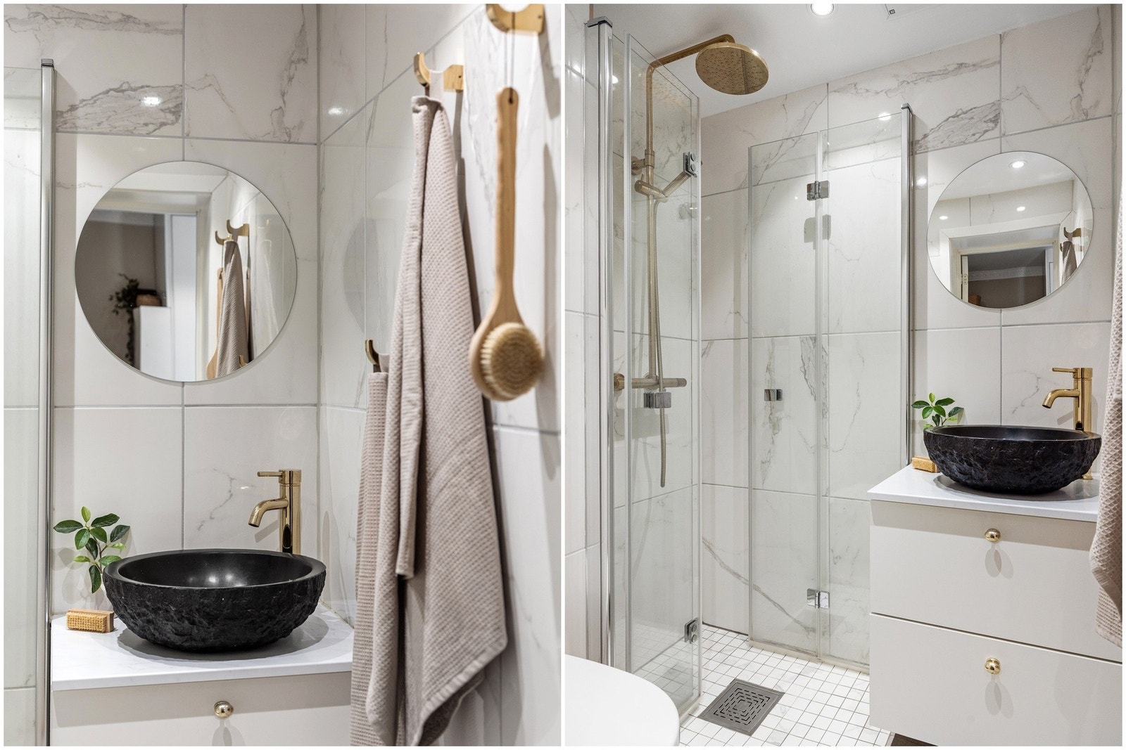 Delikat flislagt baderom med gulvvarme. Oppgradert i 2019 med blant annet nye fliser og innredning. Galleribilde