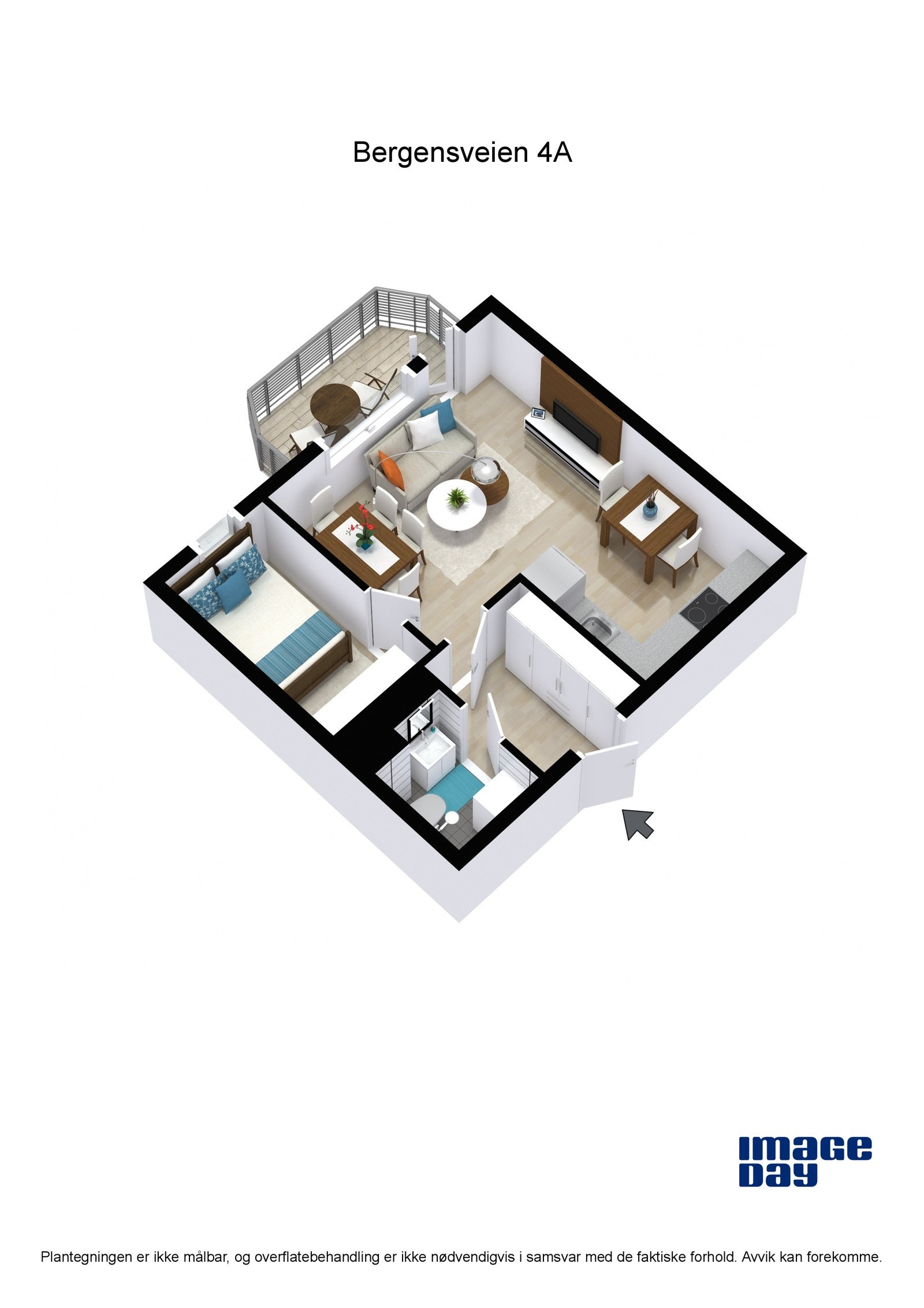 3D-tegning av leilighetens planløsning Galleribilde
