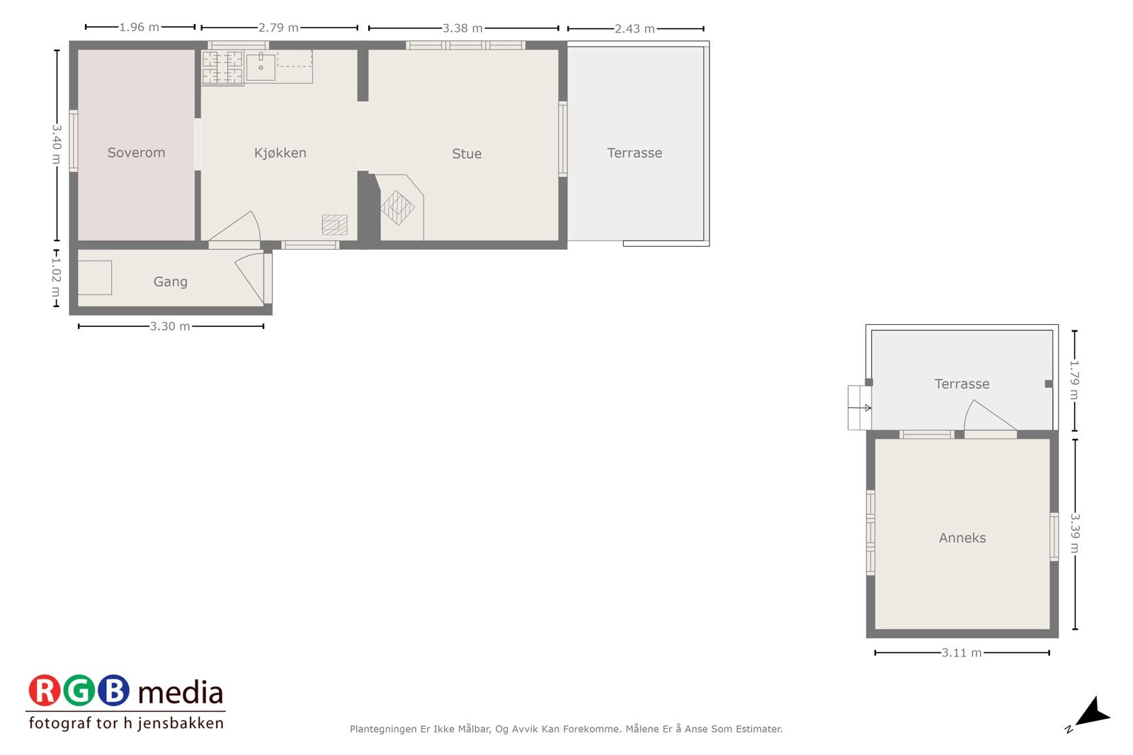 Planløsning hytte og anneks. Galleribilde