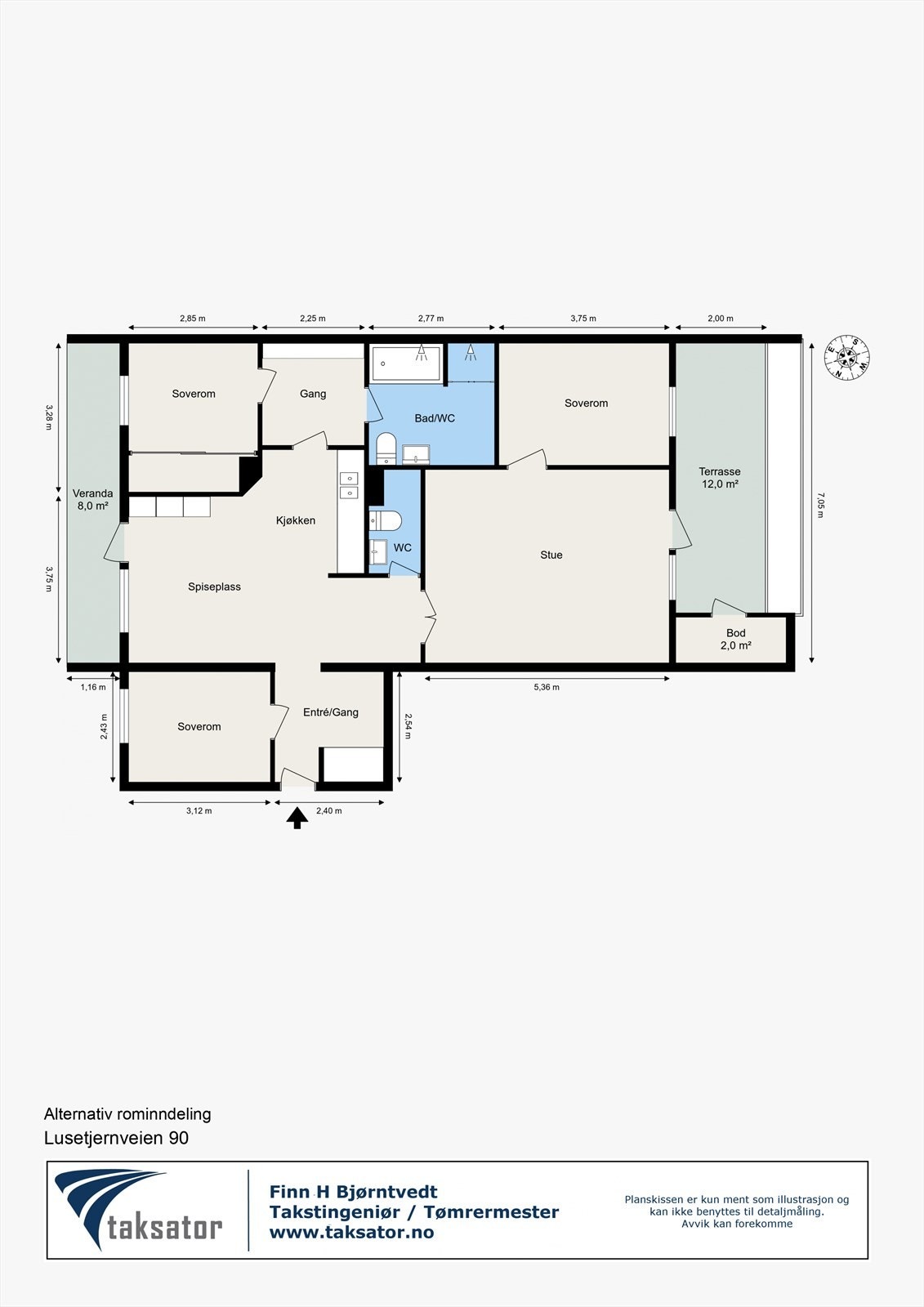 Lusetjernveien 90 - Alternativ rominndeling (opprinnelig løsning med 3 soverom) Galleribilde