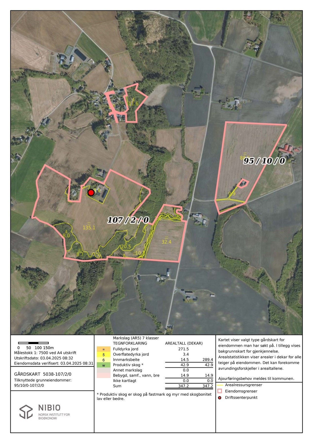 Kart fra Nibio som viser arealene samlet. Galleribilde