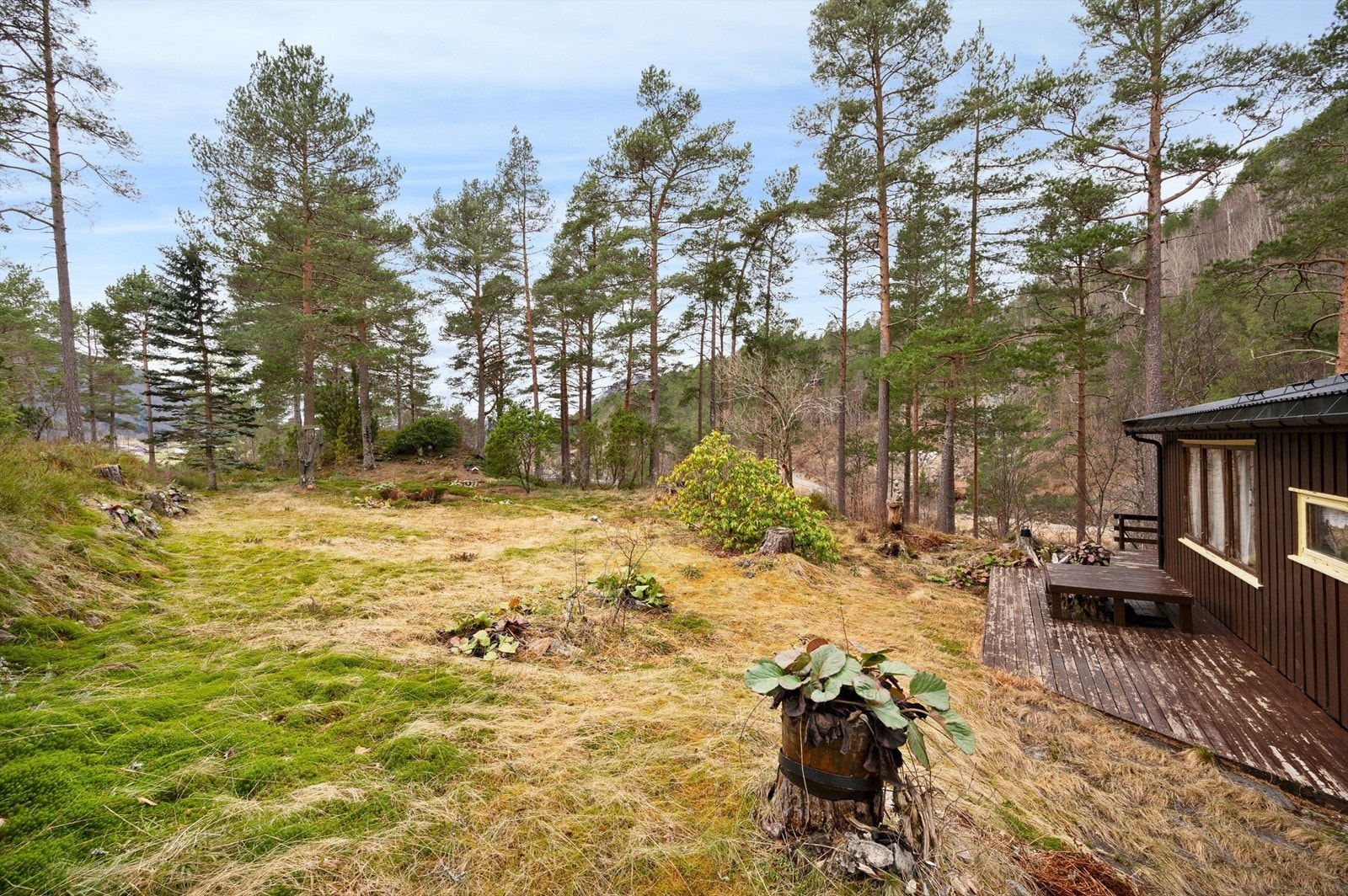 Det er god plass mellom de omkringliggende eiendommene, og tomta er helt uten direkte innsyn. Galleribilde