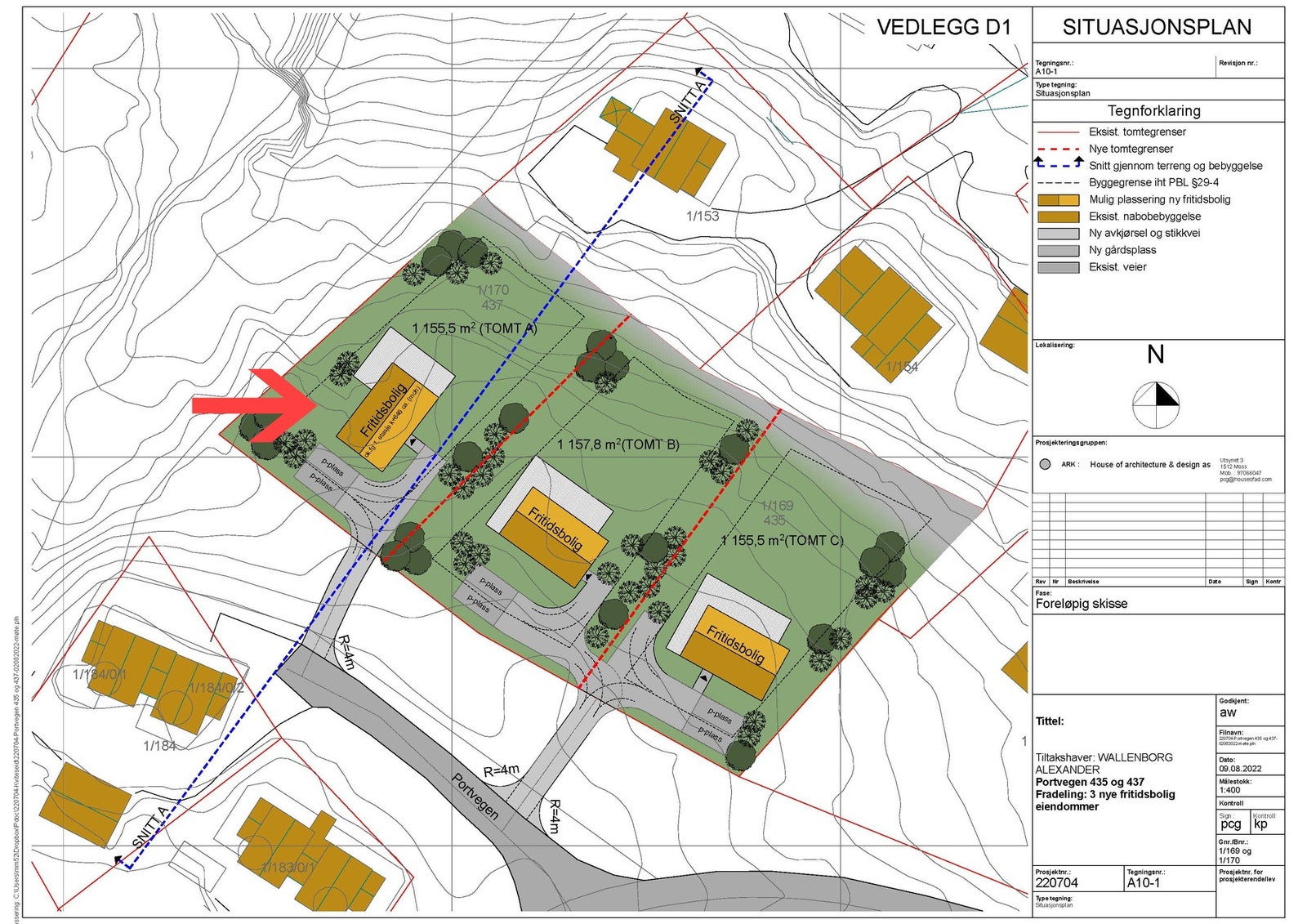 Situasjonsplan tomter. Tomt A er priset i annonsen. Galleribilde