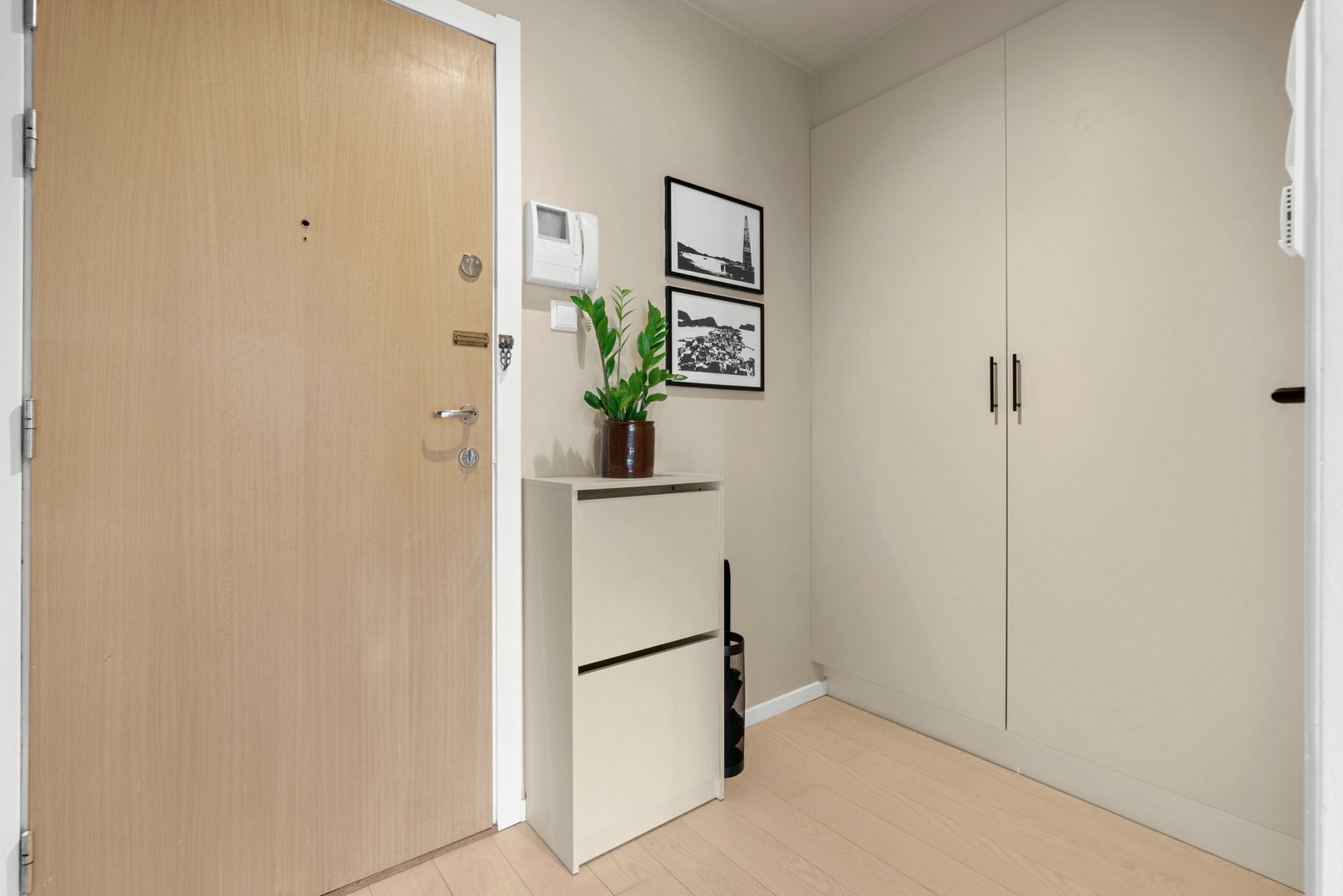 Entréen har lagringsplass i garderobe og skoskap Galleribilde