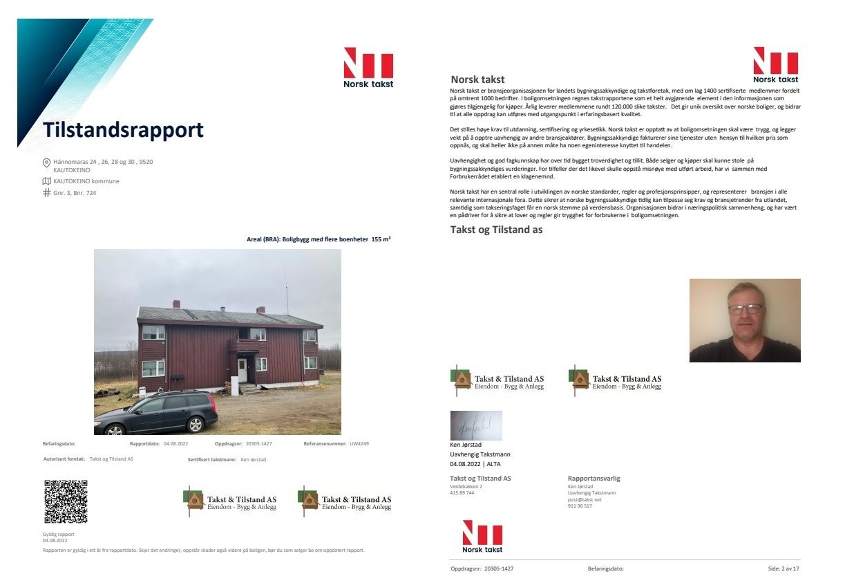 Tilstandsrapport Hannomaras 24-26-28-30. Side 1 og 2 Galleribilde