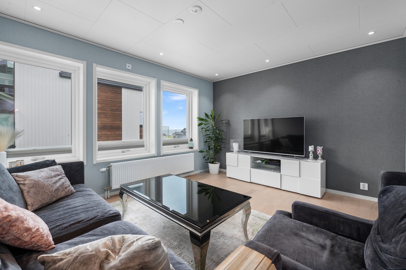 Stuen har store vindusflater som gir rikelig med naturlig lysinnslipp. Galleribilde