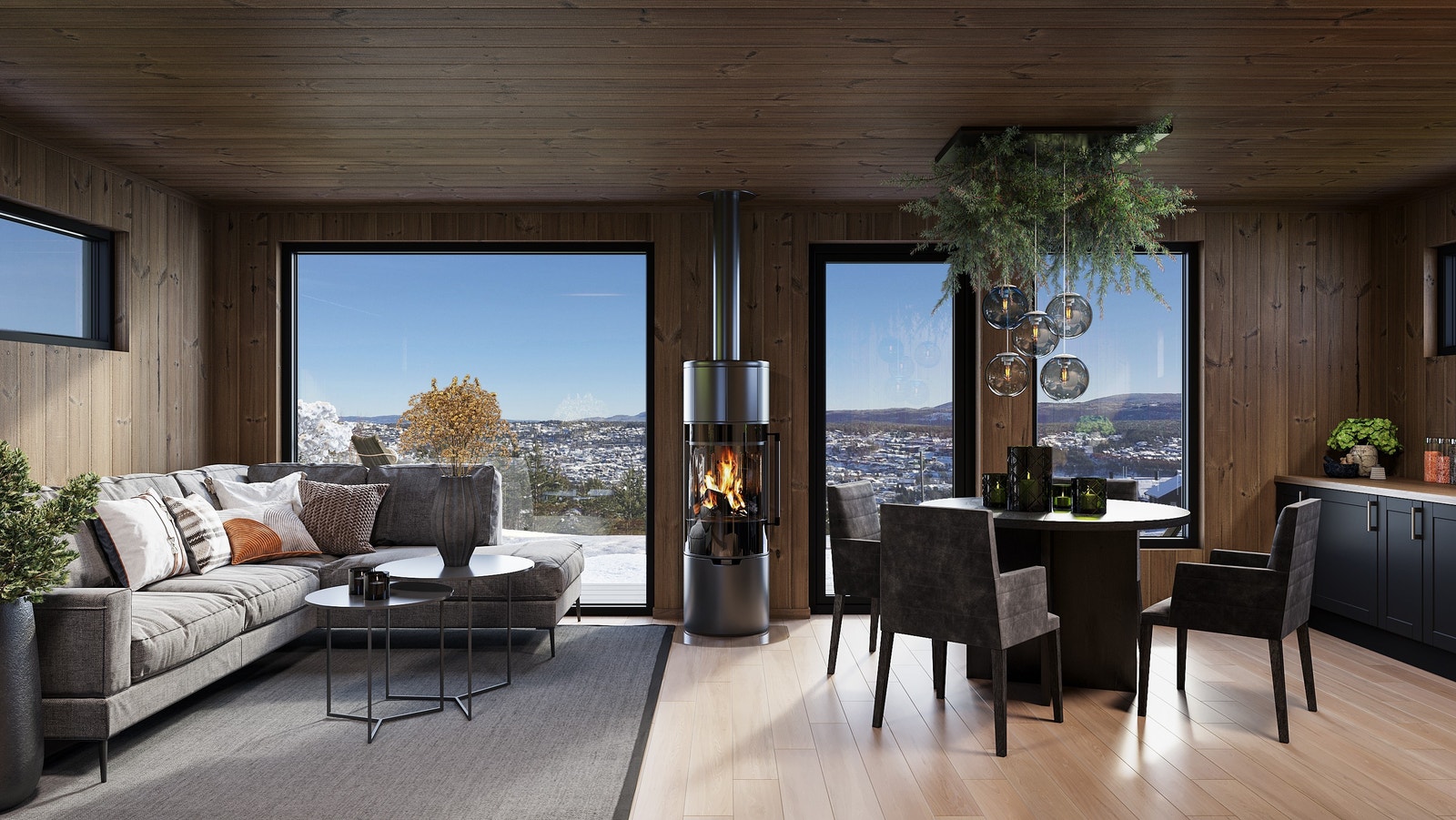 Opplev kombinasjonen av moderne design og hyggelig hyttestemning Galleribilde