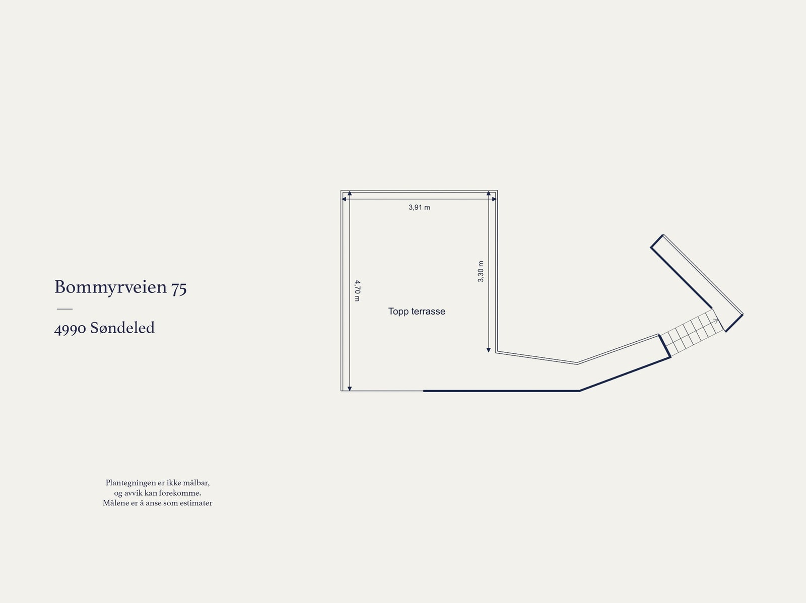 Plantegning takterrasse. Dette er ikke en teknisk tegning. Avvik kan forekomme. Galleribilde